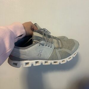 Gray and White On Cloud Sneakers